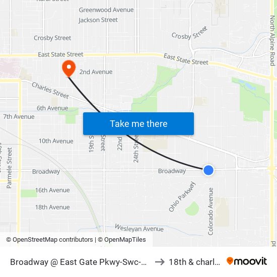 Broadway @ East Gate Pkwy-Swc-Outbound to 18th & charles st map