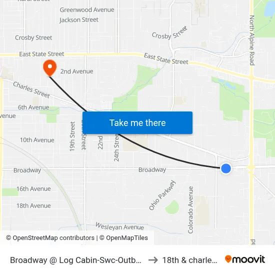 Broadway @ Log Cabin-Swc-Outbound to 18th & charles st map