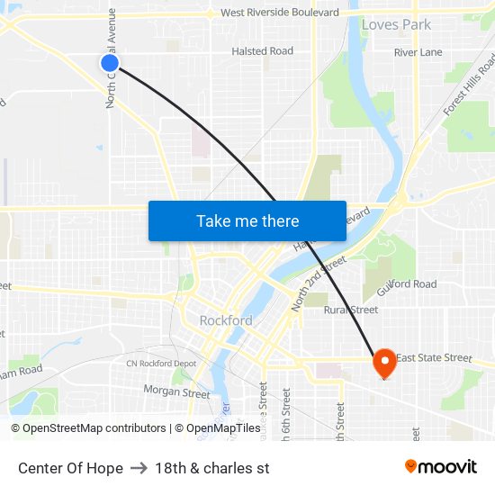 Center Of Hope to 18th & charles st map