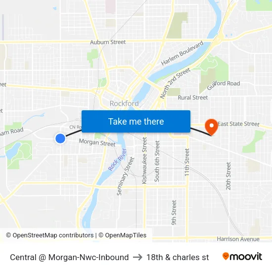 Central @ Morgan-Nwc-Inbound to 18th & charles st map