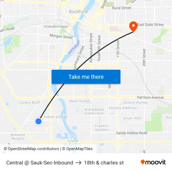 Central @ Sauk-Sec-Inbound to 18th & charles st map