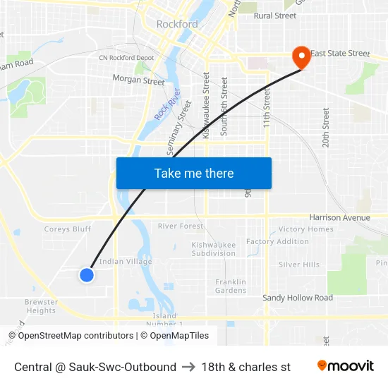 Central @ Sauk-Swc-Outbound to 18th & charles st map