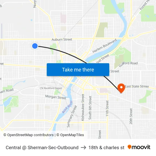 Central @ Sherman-Sec-Outbound to 18th & charles st map