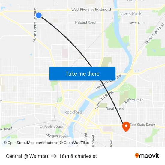 Central @ Walmart to 18th & charles st map