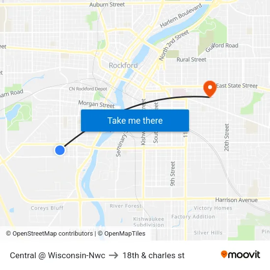 Central @ Wisconsin-Nwc to 18th & charles st map