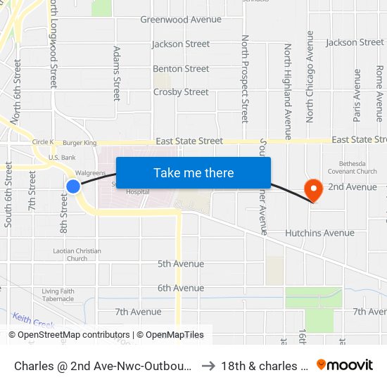 Charles @ 2nd Ave-Nwc-Outbound to 18th & charles st map