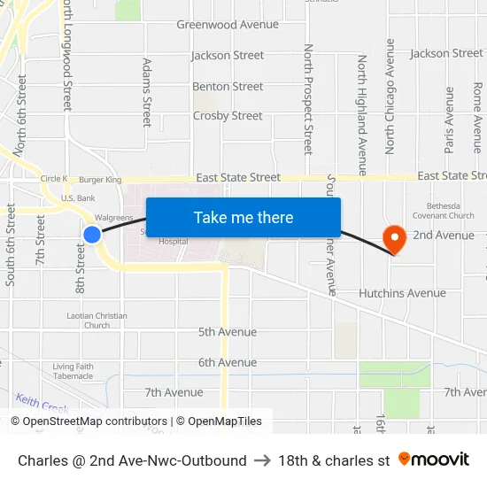 Charles @ 2nd Ave-Nwc-Outbound to 18th & charles st map