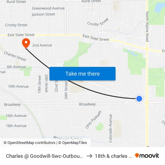 Charles @ Goodwill-Swc-Outbound to 18th & charles st map