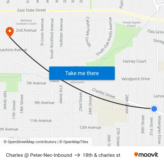 Charles @ Peter-Nec-Inbound to 18th & charles st map