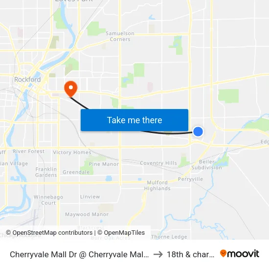 Cherryvale Mall Dr @ Cherryvale Mall-S-Inbound to 18th & charles st map
