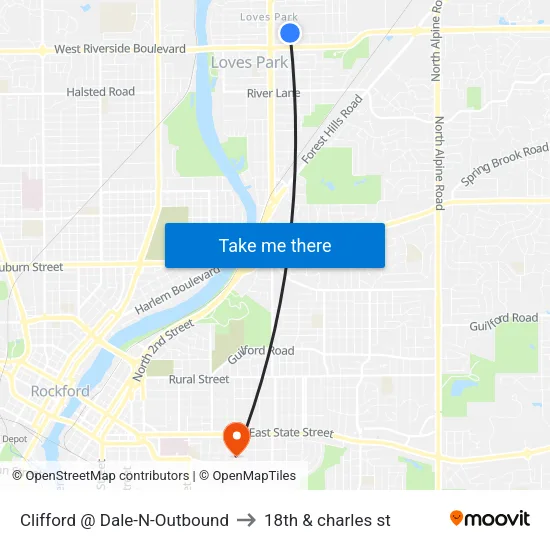 Clifford @ Dale-N-Outbound to 18th & charles st map