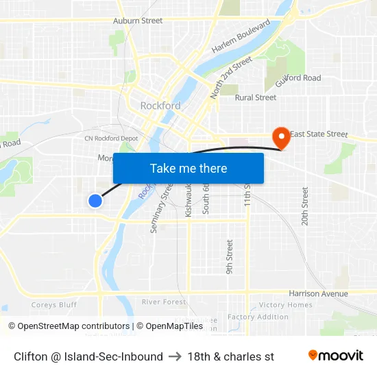 Clifton @ Island-Sec-Inbound to 18th & charles st map