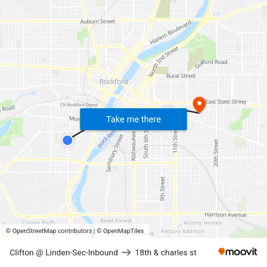 Clifton @ Linden-Sec-Inbound to 18th & charles st map
