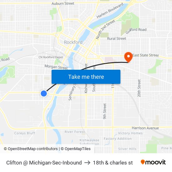 Clifton @ Michigan-Sec-Inbound to 18th & charles st map