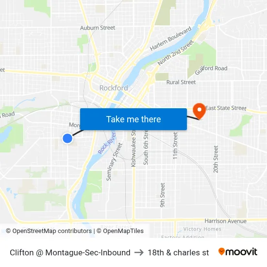 Clifton @ Montague-Sec-Inbound to 18th & charles st map