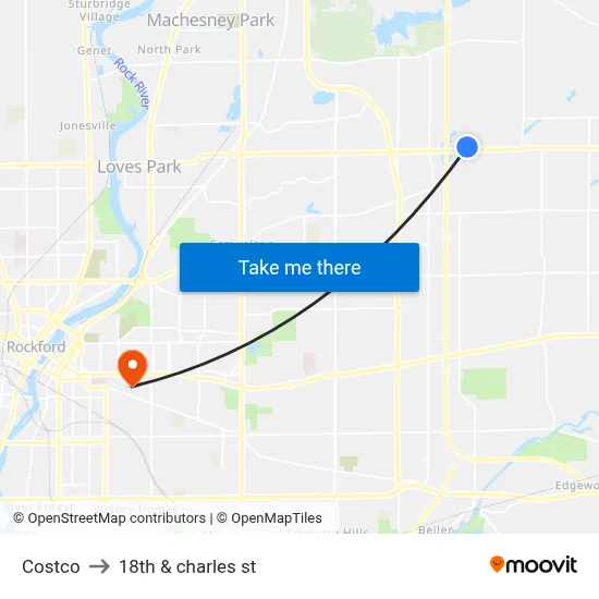 Costco to 18th & charles st map