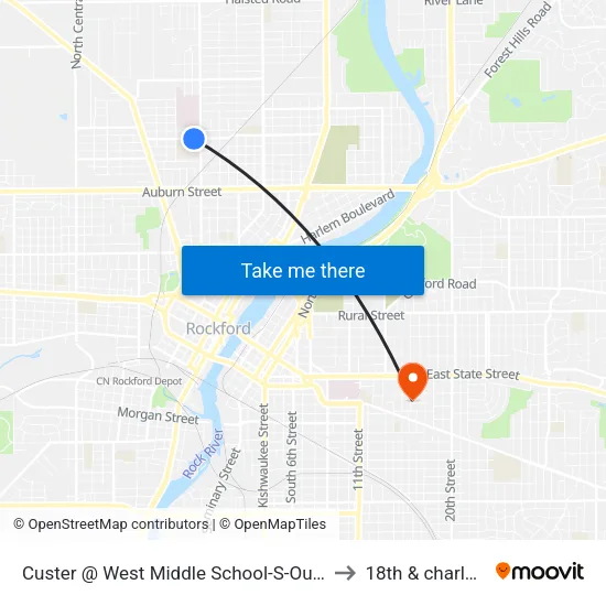 Custer @ West Middle School-S-Outbound to 18th & charles st map