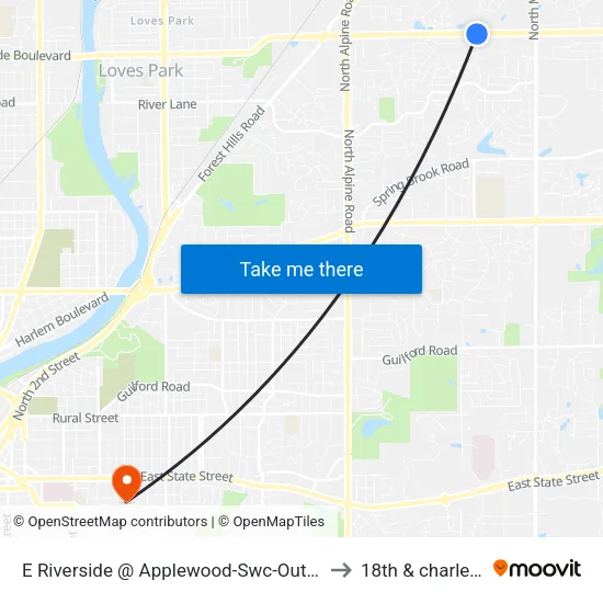 E Riverside @ Applewood-Swc-Outbound to 18th & charles st map