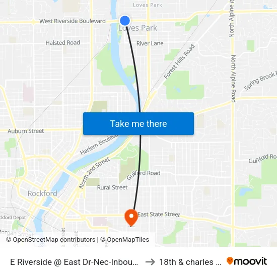 E Riverside @ East Dr-Nec-Inbound to 18th & charles st map