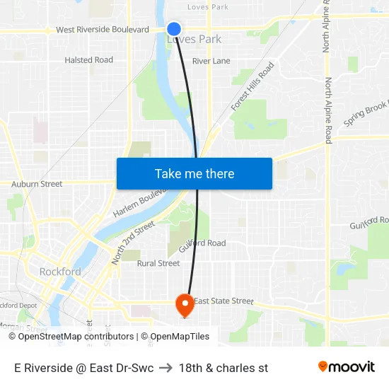 E Riverside @ East Dr-Swc to 18th & charles st map