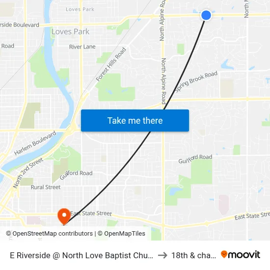 E Riverside @ North Love Baptist Church-S-Outbound to 18th & charles st map