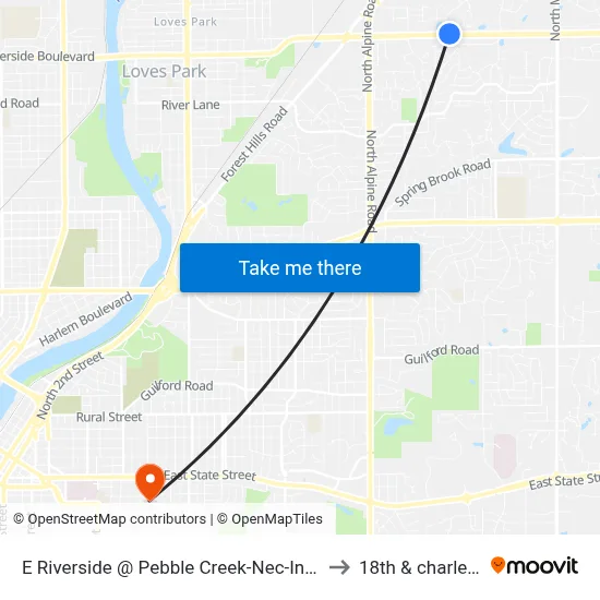 E Riverside @ Pebble Creek-Nec-Inbound to 18th & charles st map