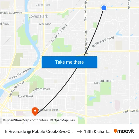 E Riverside @ Pebble Creek-Swc-Outbound to 18th & charles st map