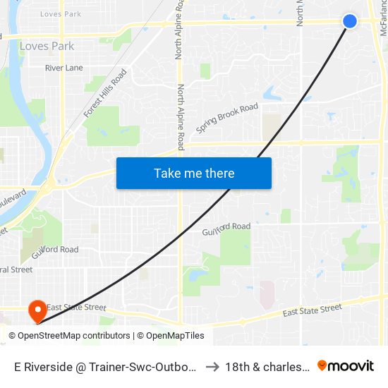 E Riverside @ Trainer-Swc-Outbound to 18th & charles st map