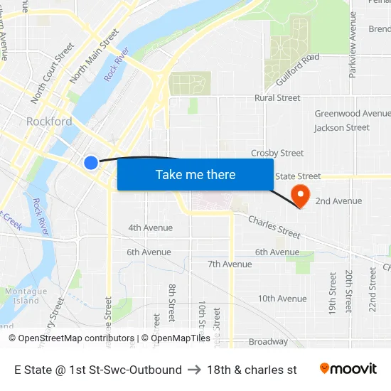 E State @ 1st St-Swc-Outbound to 18th & charles st map