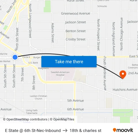 E State @ 6th St-Nec-Inbound to 18th & charles st map