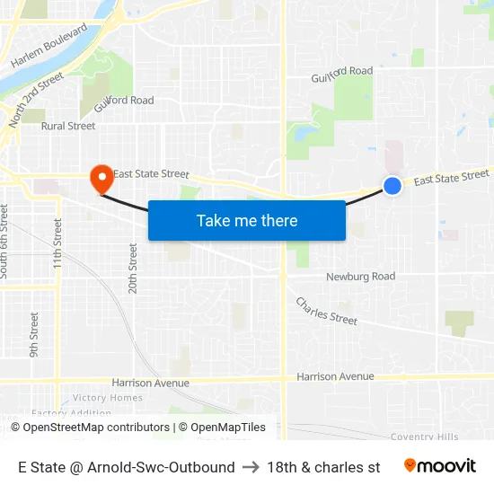 E State @ Arnold-Swc-Outbound to 18th & charles st map
