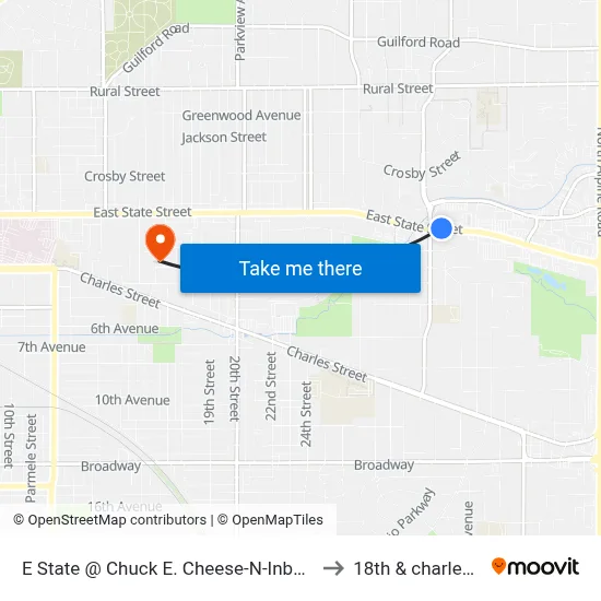 E State @ Chuck E. Cheese-N-Inbound to 18th & charles st map