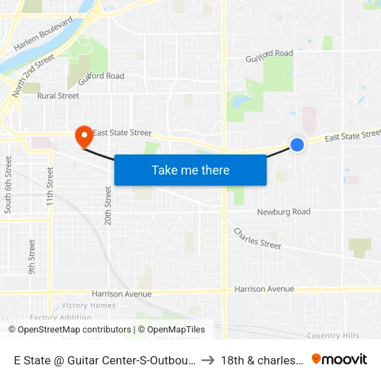 E State @ Guitar Center-S-Outbound to 18th & charles st map