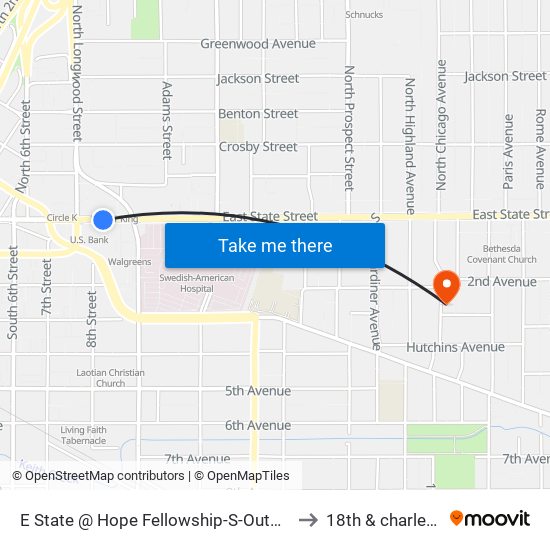 E State @ Hope Fellowship-S-Outbound to 18th & charles st map