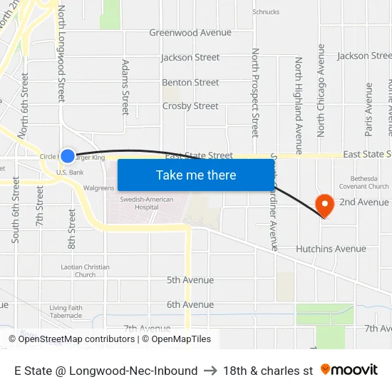 E State @ Longwood-Nec-Inbound to 18th & charles st map