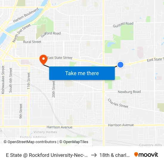 E State @ Rockford University-Nec-Inbound to 18th & charles st map
