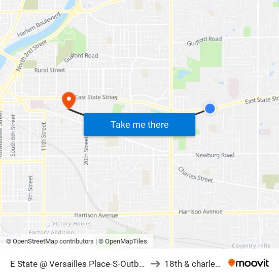 E State @ Versailles Place-S-Outbound to 18th & charles st map