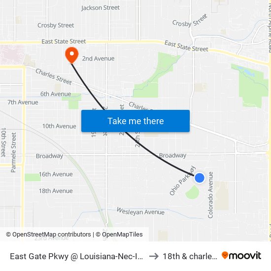 East Gate Pkwy @ Louisiana-Nec-Inbound to 18th & charles st map