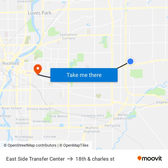 East Side Transfer Center to 18th & charles st map