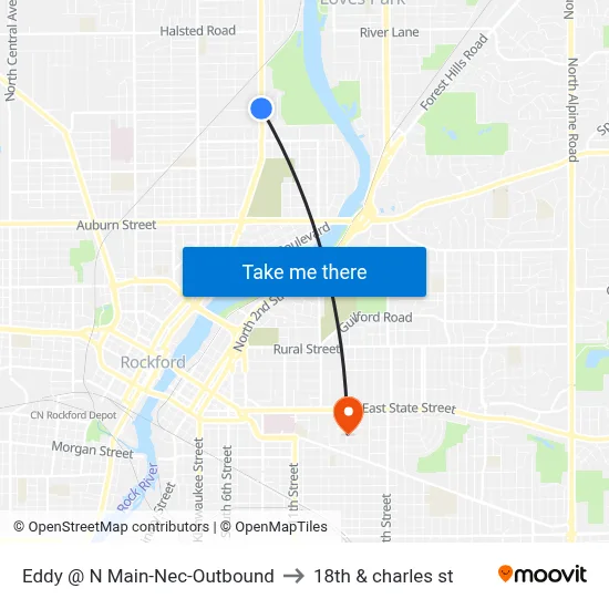 Eddy @ N Main-Nec-Outbound to 18th & charles st map