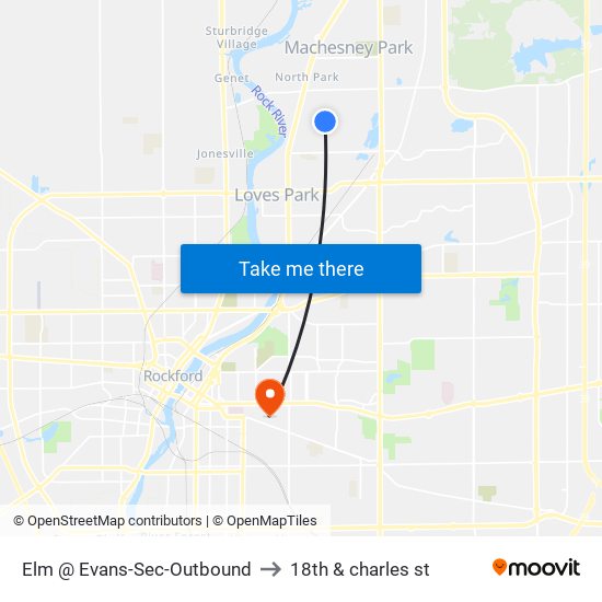 Elm @ Evans-Sec-Outbound to 18th & charles st map