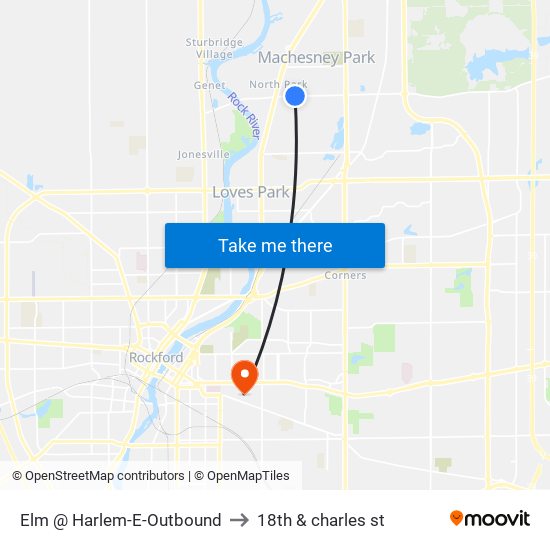 Elm @ Harlem-E-Outbound to 18th & charles st map