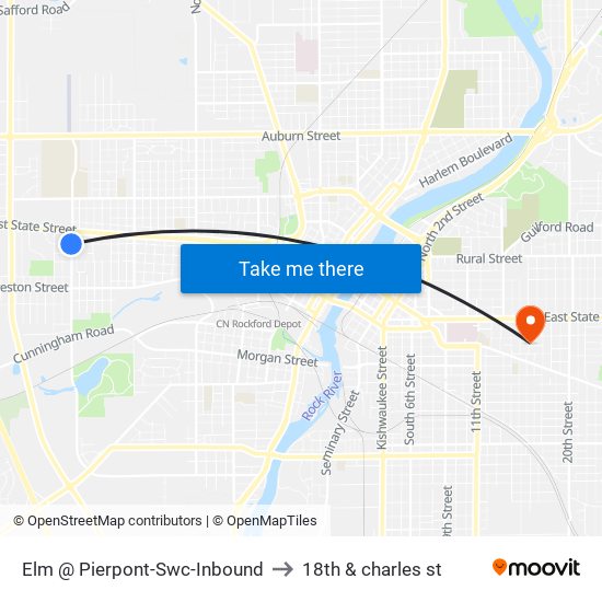 Elm @ Pierpont-Swc-Inbound to 18th & charles st map