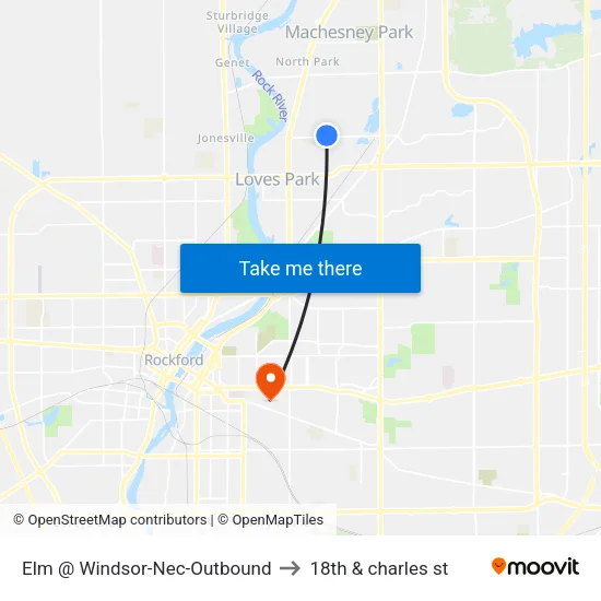 Elm @ Windsor-Nec-Outbound to 18th & charles st map