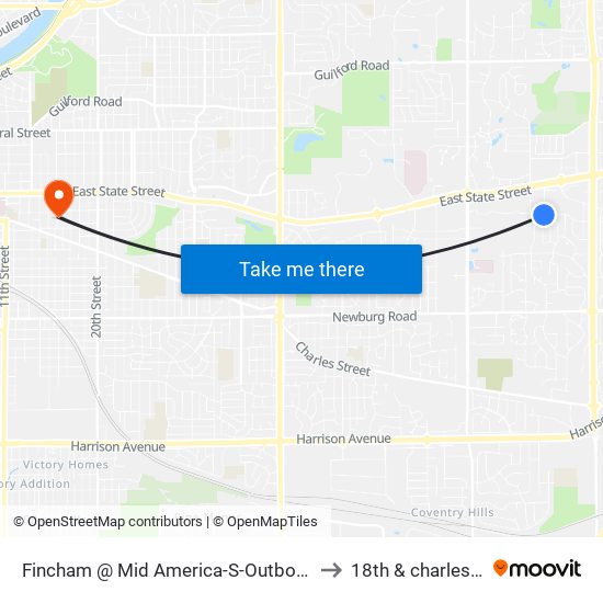 Fincham @ Mid America-S-Outbound to 18th & charles st map