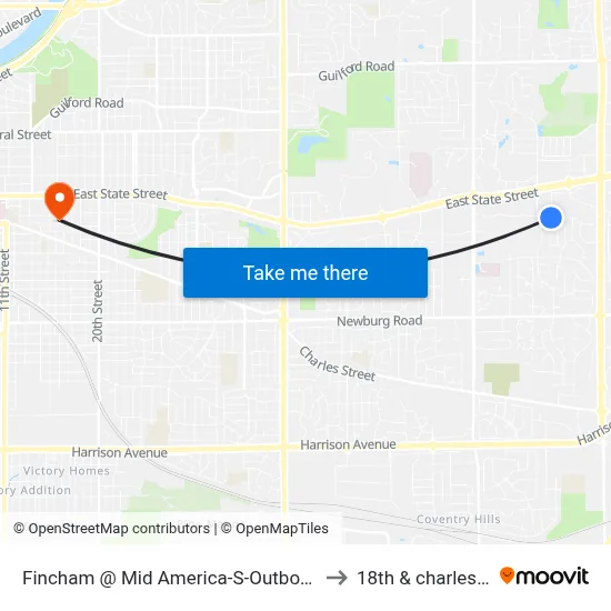 Fincham @ Mid America-S-Outbound to 18th & charles st map