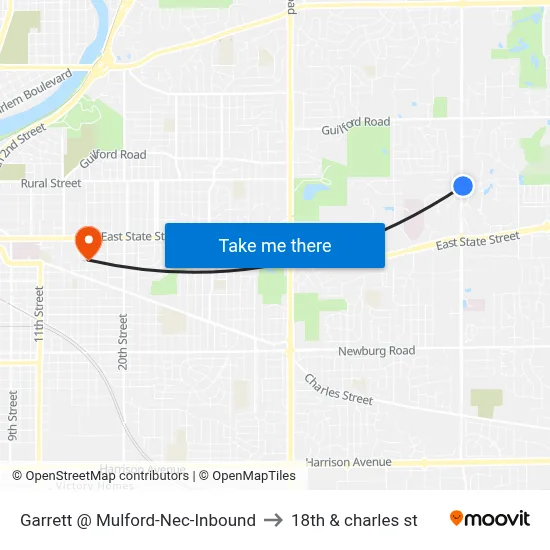 Garrett @ Mulford-Nec-Inbound to 18th & charles st map
