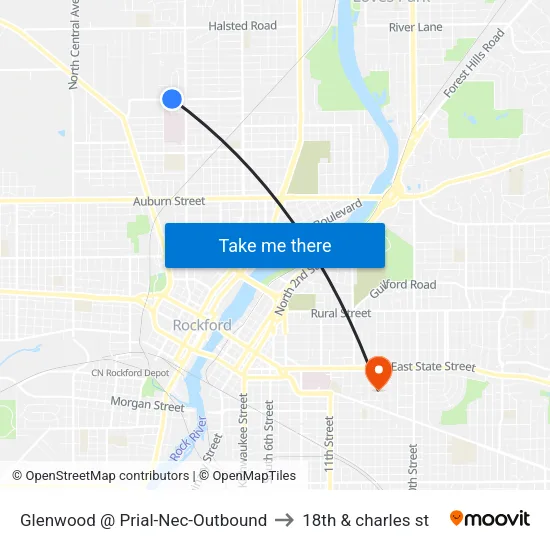 Glenwood @ Prial-Nec-Outbound to 18th & charles st map