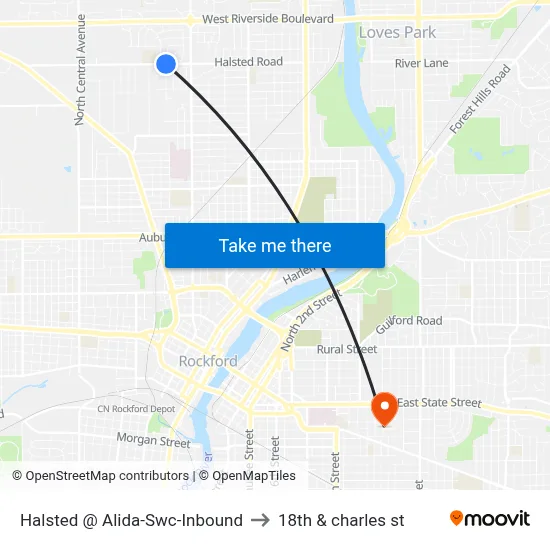 Halsted @ Alida-Swc-Inbound to 18th & charles st map