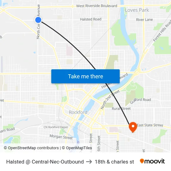Halsted @ Central-Nec-Outbound to 18th & charles st map